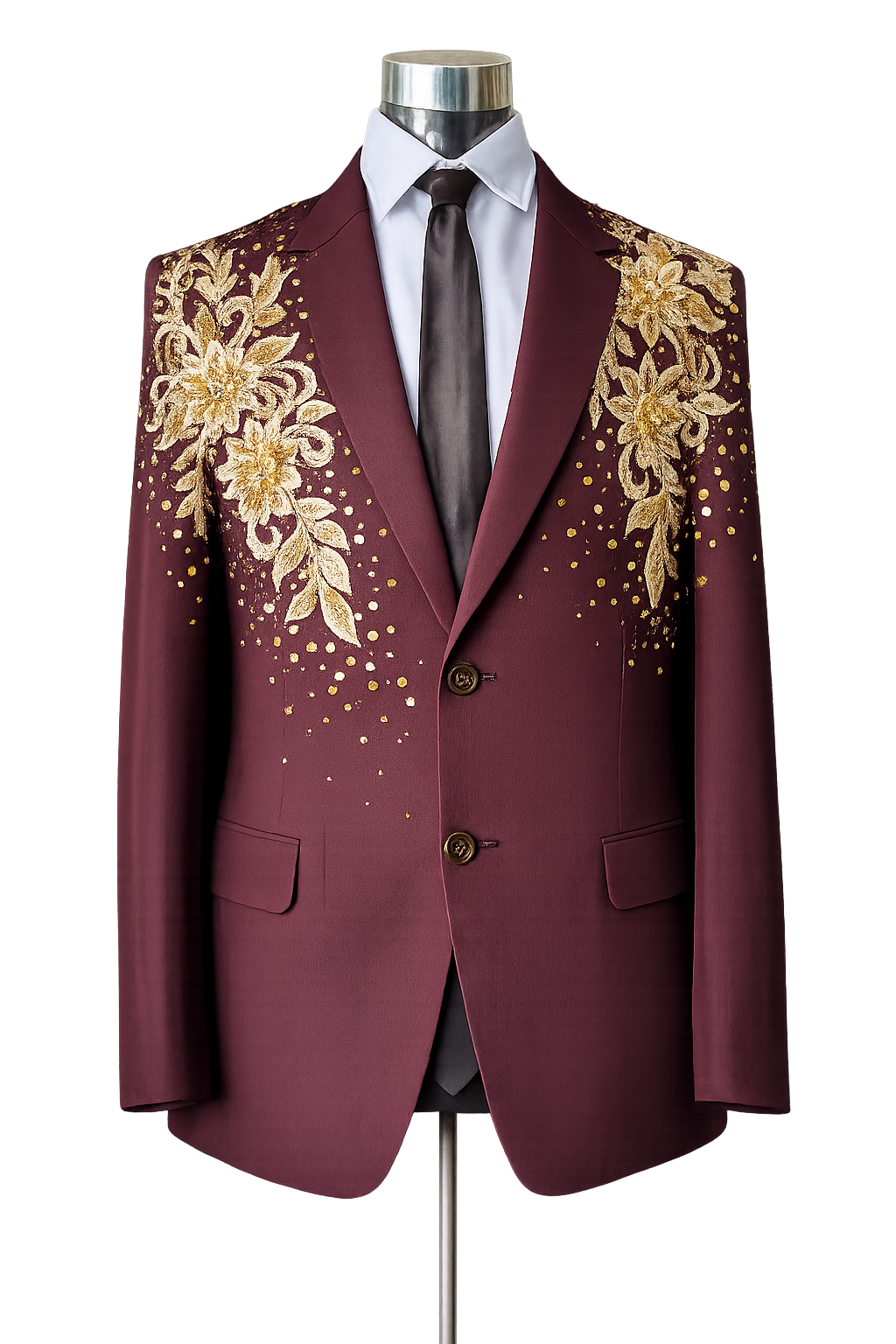 Burgundy Gold-Embroidered Suit